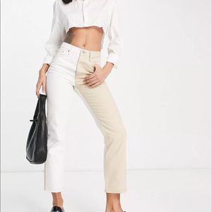 Topshop Editor Color Block Straight Leg Jeans in Sand NWT